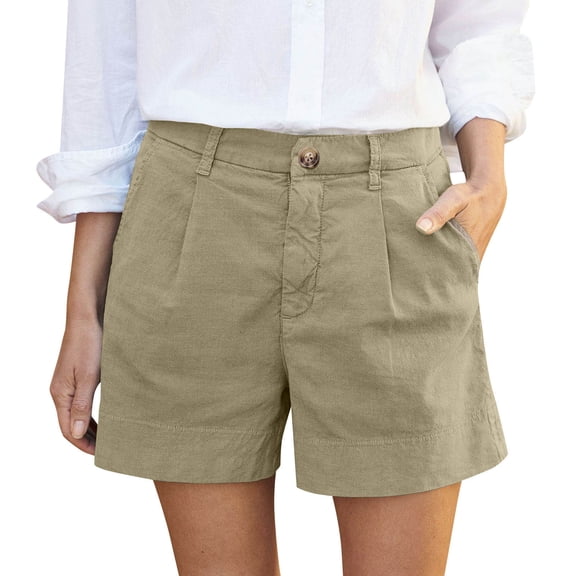 AVTOIFY Summer Womens Shorts Casual, Fashion Women Solid Summer Casual Pleated High Waistband Pocket Button Shorts Khaki L