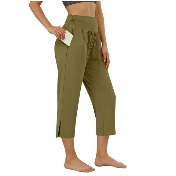 AVTOIFY Summer Womens Shorts Casual, Fashion Women's Summer Woven Loose Casual Capris Solid Pants Capris Pants Army Green S