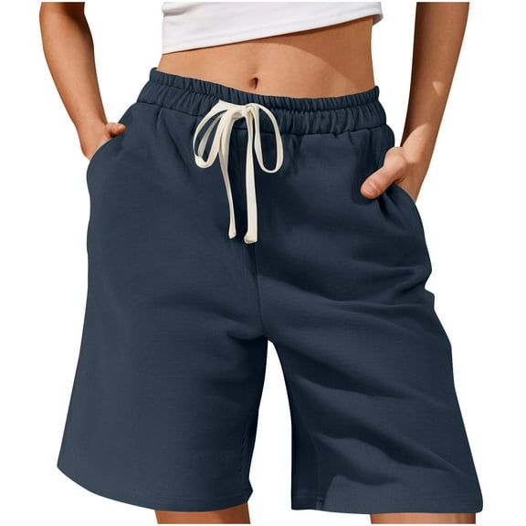 AVTOIFY Summer Womens Shorts Casual, Women'S Spring Solid Color Stretched Waist Versatile Casual Pants Navy XL