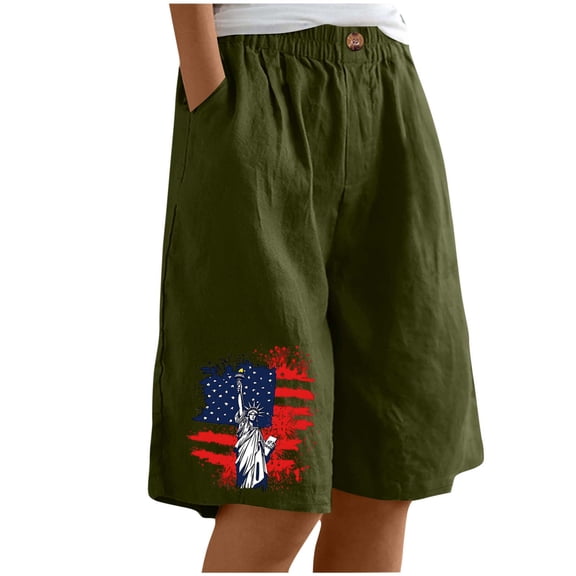 AVTOIFY Summer Womens Shorts Casual, Women's Casual Printed Half Shorts Pants Summer Elastic Waist Buttons Casual Pockets Pants Army Green XXL