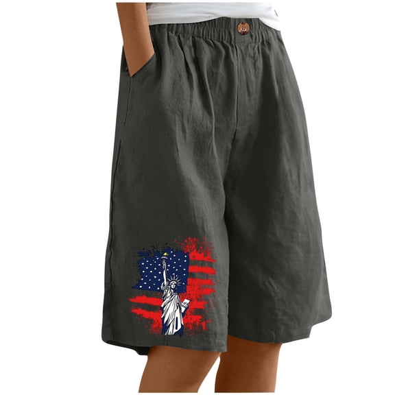 AVTOIFY Summer Womens Shorts Casual, Women's Casual Printed Half Shorts Pants Summer Elastic Waist Buttons Casual Pockets Pants Gray M
