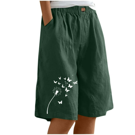 AVTOIFY Summer Womens Shorts Casual, Women's Casual Printed Half Shorts Pants Summer Elastic Waist Buttons Casual Pockets Pants Mint Green M