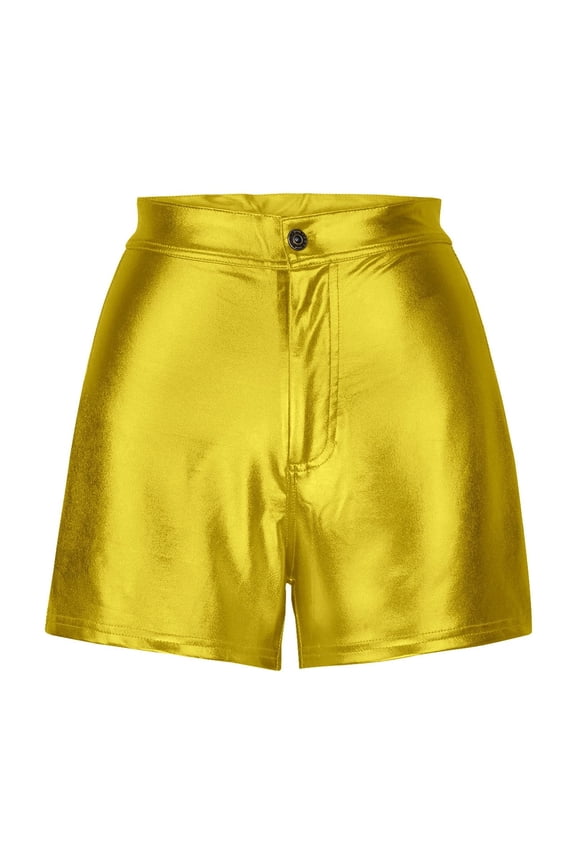 Summer Womens Shorts Casual, Women's Metal Candy Color Elastic Tight Shorts Gold XXL