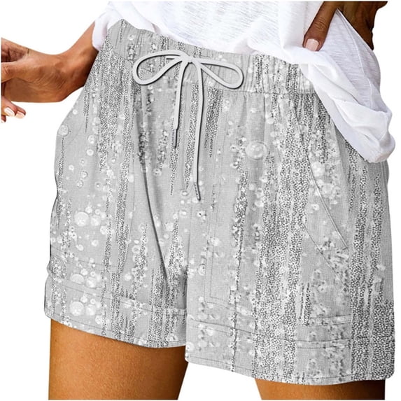AVTOIFY Summer Womens Shorts Casual, Women's Summer Printed Pocket Bandage Shorts Casual Pants Gray M
