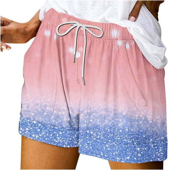 AVTOIFY Summer Womens Shorts Casual, Women's Summer Printed Pocket Bandage Shorts Casual Pants Pink XXL