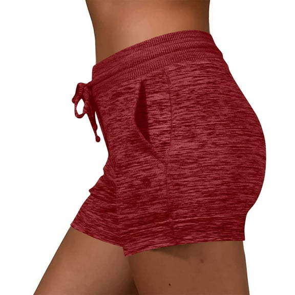 AVTOIFY Summer Womens Shorts Casual, Women's Summer Solid Color Fashionable Drawstring Pocket Sports Shorts Wine S