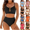 thumbnail image 1 of AVTOIFY Women's Solid Color Bikinis Bikini Set With Top And High-Cut Bottoms, 1 of 10
