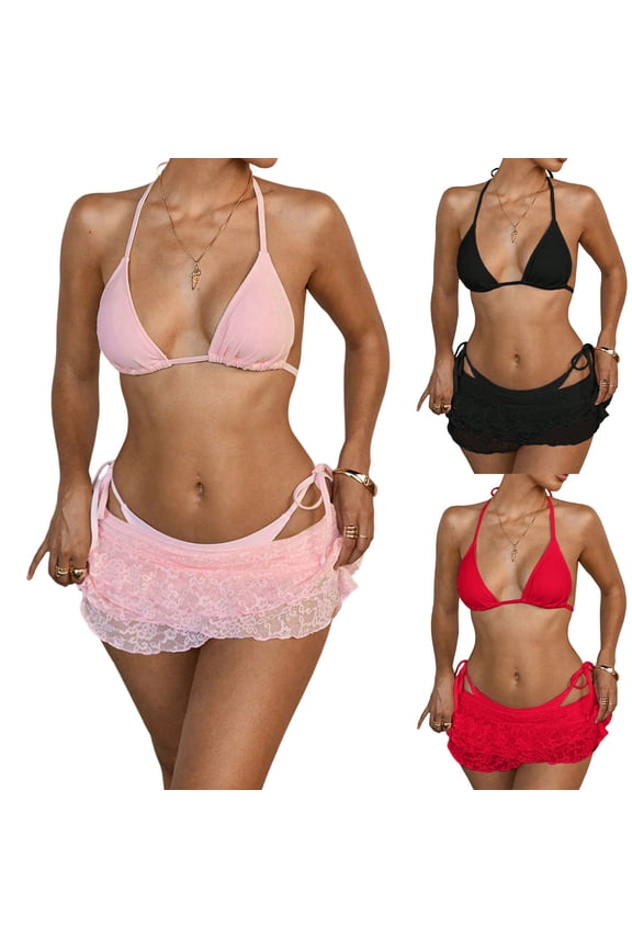 -piece One-Piece Bikini Set Bikini Set Lace Skirt Lace-up Swimsuit Women's Swimsuit