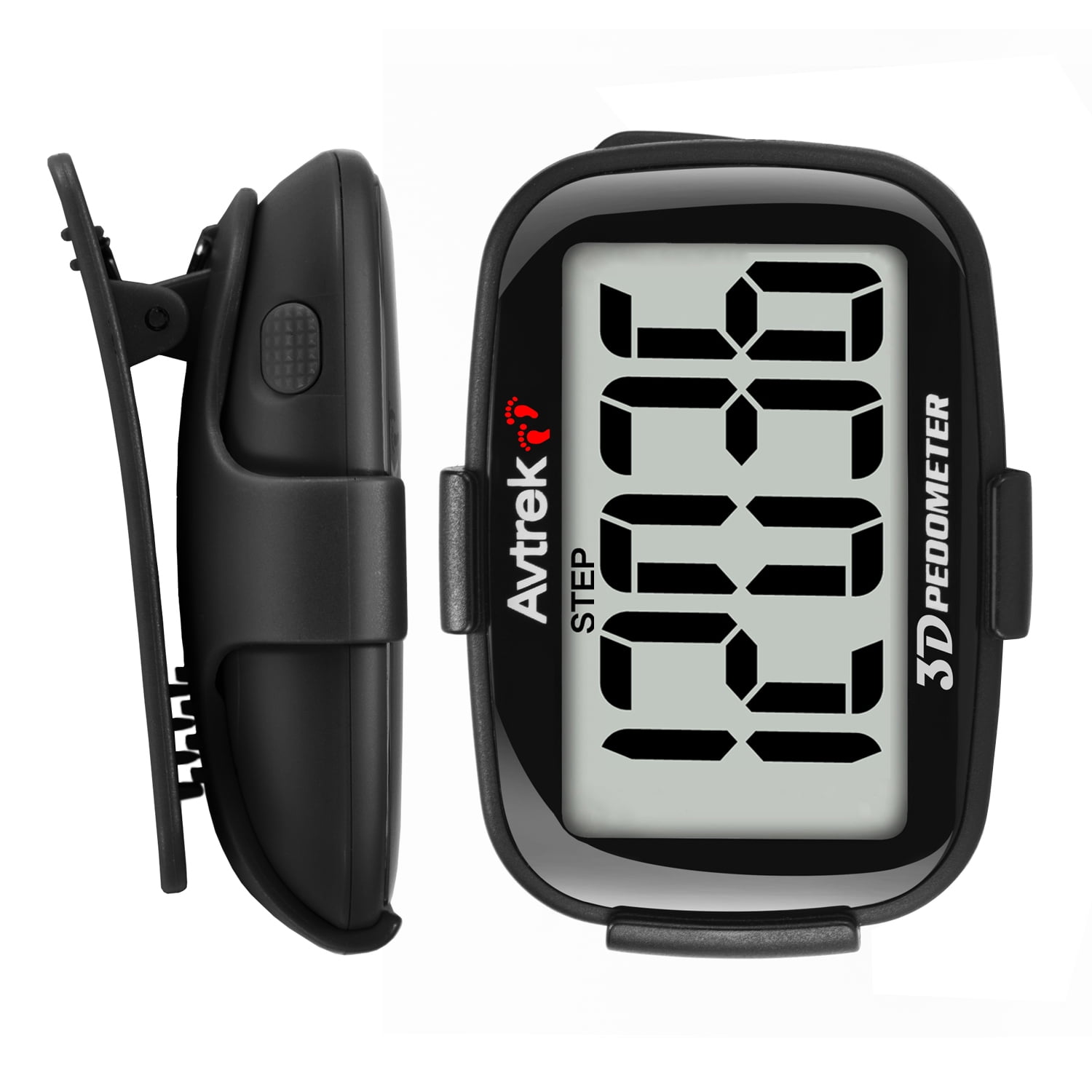 AVTREK 3D Step Counter Clip On with LED Backlight Pocket Pedometer for