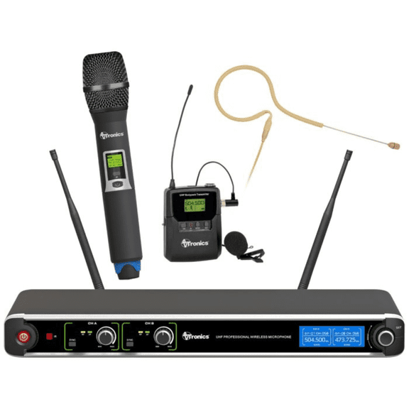 AVTronics Versatile Microphone Bundle SYSAVTHLKX7 Handheld, Lapel, & Earworn (200 Channels, UHF)