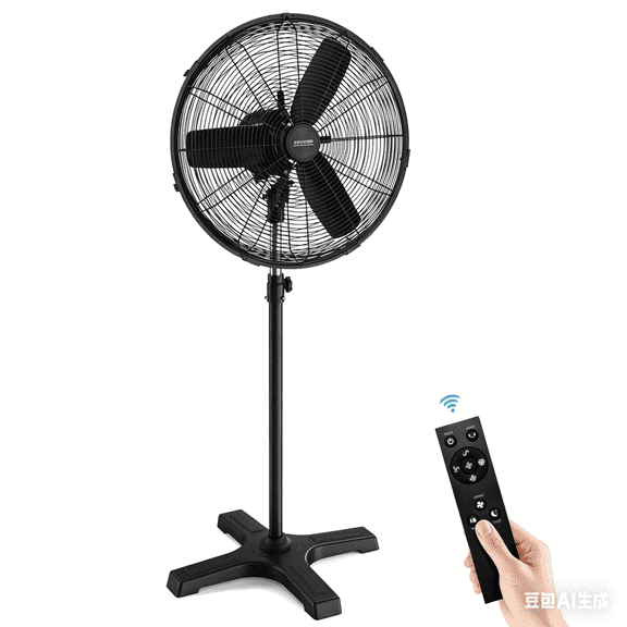 AVUXOR 24" Oscillating Pedestal Fan with Remote, 4-Speed Oscillating Standing Fan, Waterproof All-Sealed BLDC Motor, Height Adjustable Cross Base Industrial Fan for Patio, Garage, Warehouse