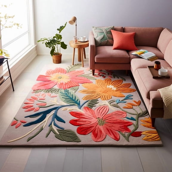 AVYAY RUGS Handmade Wool Floral Area Rug, Elegant Garden Design, 5' x 7'
