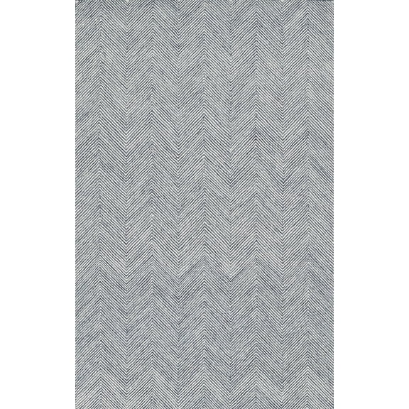 AVYAY RUGS Modern Herringbone Chevron Handcrafted Wool Area Rug, Durable Zigzag Pattern Carpet for Living Room, Bedroom & Dining Room, Denim, 6' x 8'