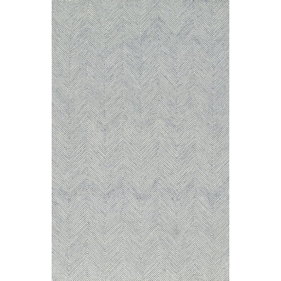 AVYAY RUGS Modern Herringbone Chevron Handcrafted Wool Runner Rug, Durable Zigzag Pattern Carpet for Hallway & Entryway, Blue, 5X7