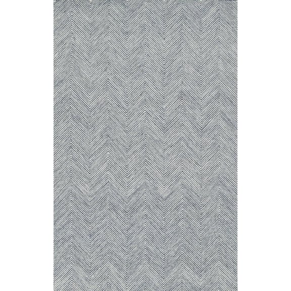 AVYAY RUGS Modern Herringbone Chevron Handcrafted Wool Runner Rug, Durable Zigzag Pattern Carpet for Hallway & Entryway, Denim, 5X7