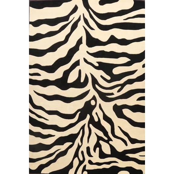 AVYAY RUGS Zebra Handmade Tufted Wool Area Rug, Black & Ivory Animal Print Carpet for Living Room, Bedroom, Office & Home Décor, 4' x 6'