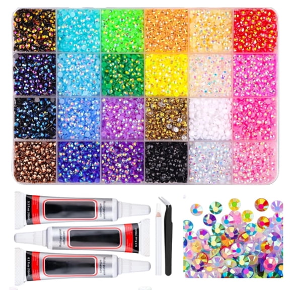 AVYERVO Bedazzler Kit with Rhinestones, 24-Color 3mm Resin Rhinestones, Diamond Art Accessories with Strong Adhesive Glue for Graduation Hat & Mug DIY