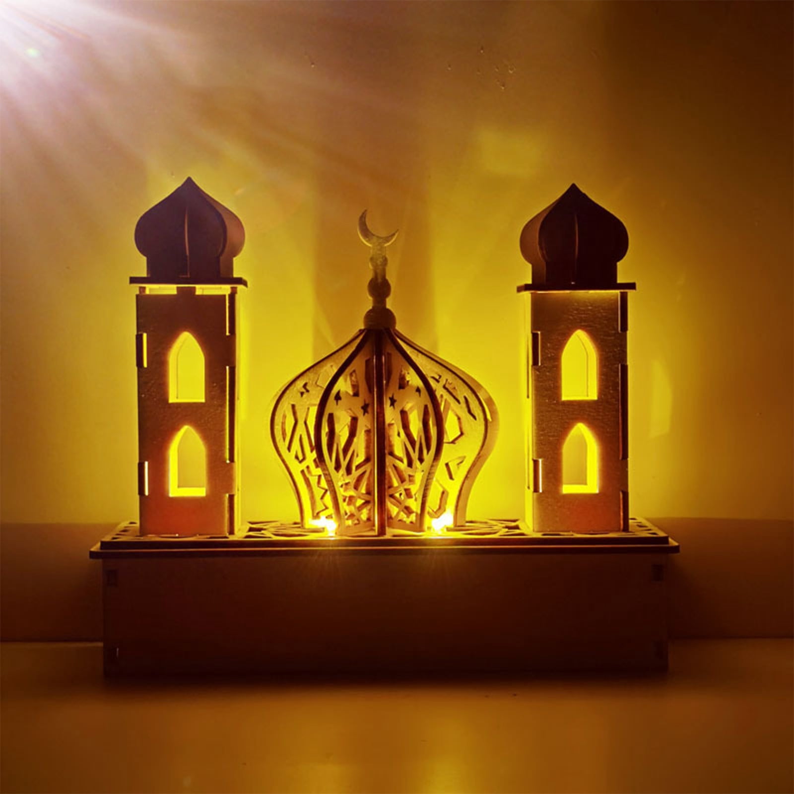 AVYERVO Eid Mubarak Wooden Ornament LED Light Ramadan Hanging Plaque ...