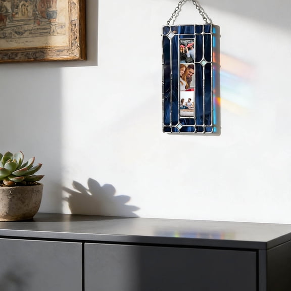 AVYERVO Handmade Stained Glass Photobooth Frame, Compact Copper Foil Picture Frame for Travel & Office Keepsake, 3.54x8.29in (B)