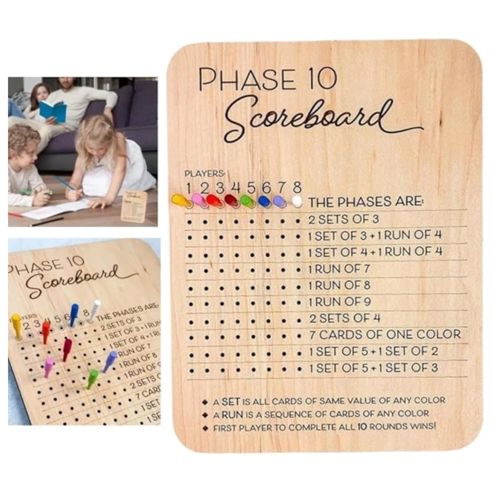 Phase 10 1 Set Score Board, 2025 Wooden Scoreboard And Round Tracker ...