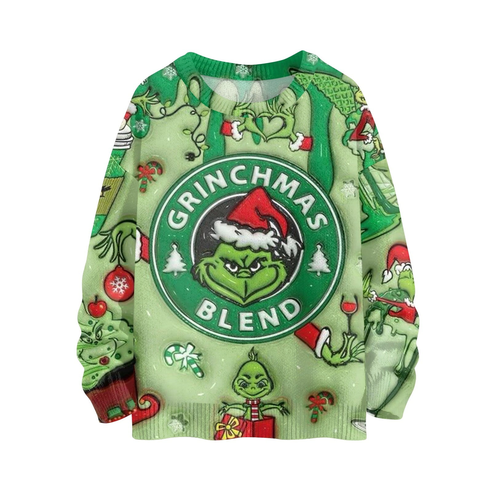 AVYERVO Womens Plus Size Grinch Sweater Long Sleeve Cable Knit Ugly ...