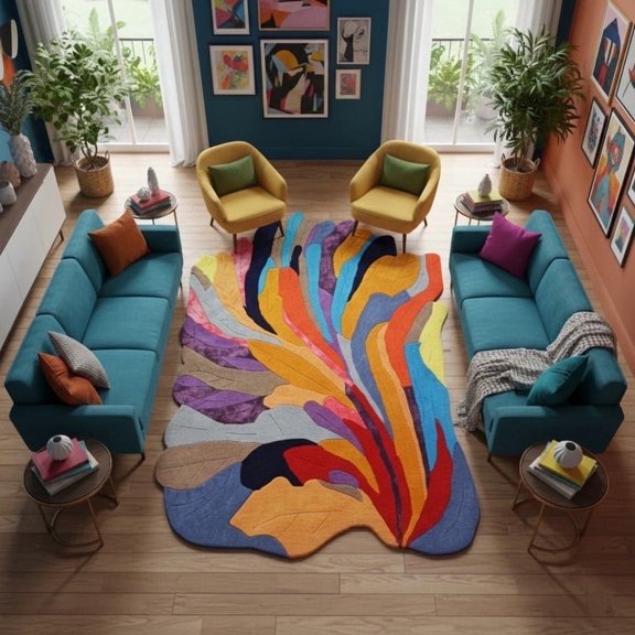 AVYAY RUGS Rugs and Decor LLC Flowers Tufted Multicolor Irregular Abstract Pattern Area Rugs, 5'x8′, Handmade Wool High Pile Plush Durable Indoor