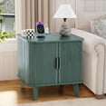 thumbnail image 1 of AVZEAR 24" Large Fluted End Table with Charging Station, Farmhouse Sofa Side Table with Sliding Tambour Door & Storage, Curved Rustic Wood Nightstand for Living Room, Bedroom, Green, 1 of 9