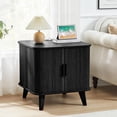 thumbnail image 1 of AVZEAR 24" Large Square End Table with Charging Station, Farmhouse Fluted Sofa Side Table with Sliding Tambour Door & Storage, Curved Rustic Wood Nightstand for Living Room, Bedroom, Black, 1 of 8