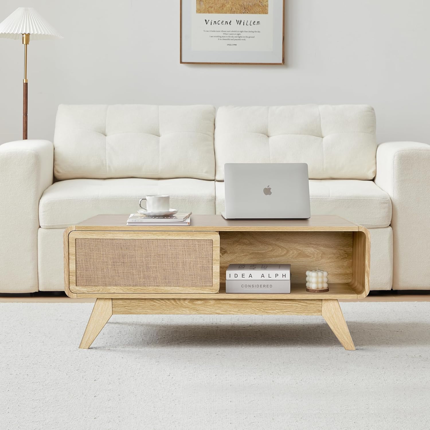 AVZEAR Mid Century Modern Coffee Table with Storage, Farmhouse Accent ...
