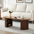 thumbnail image 1 of AVZEAR Oval Fluted Coffee Table for Living Room, Mid Century Modern Coffee Table with Storage, Curved Round Wooden Center Table for Home, Office, Cafe, Vintage Walnut(47.24" x 19.69" x 15.74"), 1 of 7
