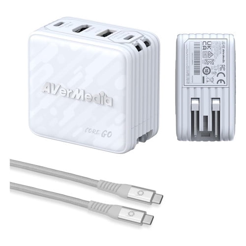 AverMedia GC313WHITE Core Go Portable Charger Steam Deck Dock Fast Charging USB C Hub, Compatible w/ iPhone, iPad, Laptop, PC Gaming - WHITE