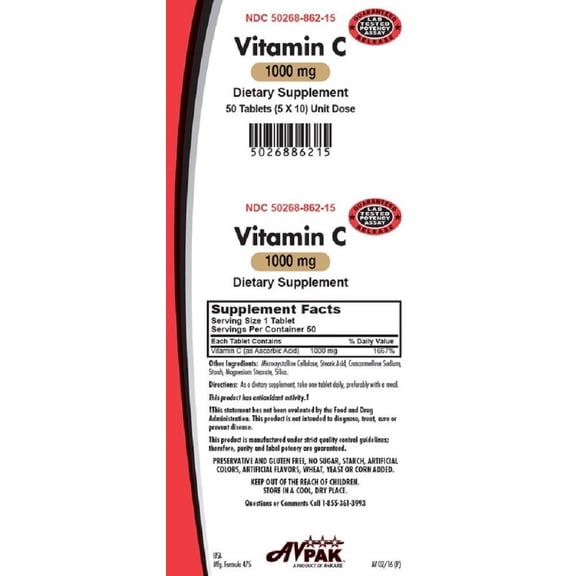 AVkare Vitamin C Tablets, 1000 mg, 50 Count