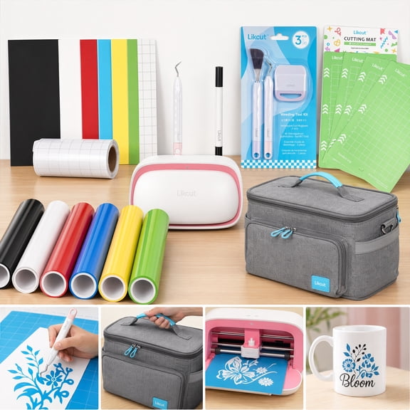 Likcut Vinyl Cutter Machine- Beginner Kit, Upgrade Cutting Mats and Tool Set Bundle for DIY Joy, Portable Smart Cutting Tool for Crafter, Beginner Craft Cutting Machine with Starting Materials, Pink