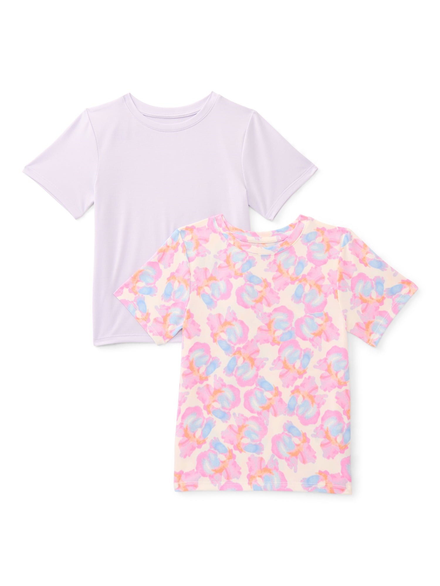 Athletic Works Girls Active Tee with Short Sleeves, 2-Pack, Sizes 4-18 & Plus