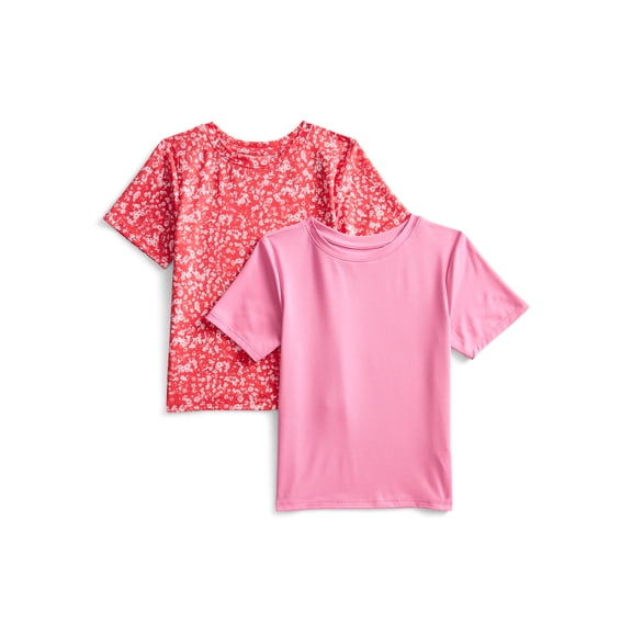 Athletic Works Girls Active Tee with Short Sleeves, 2-Pack, Sizes 4-18 & Plus