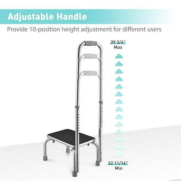 AW 2 Packs Medical Step Stool with Handle 10 Level Height Adjustable Non-Skid Steel Foot Stool 330 Lbs Support for Seniors