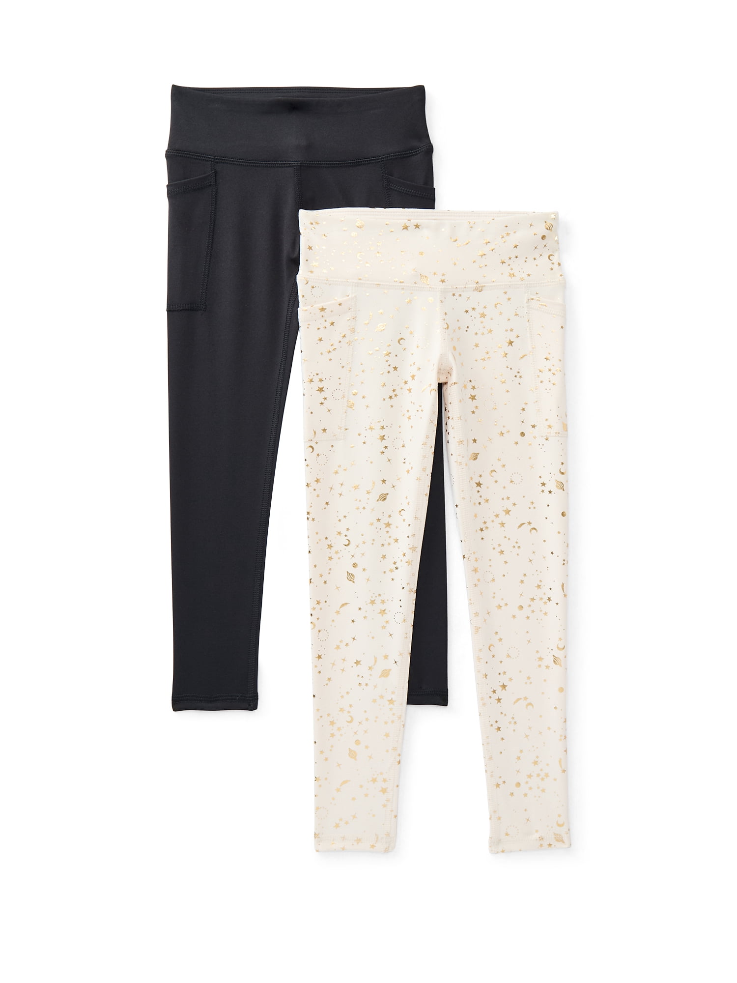 Athletic Works Girls Active Foil Print Leggings, 2-Pack, Sizes 4-18