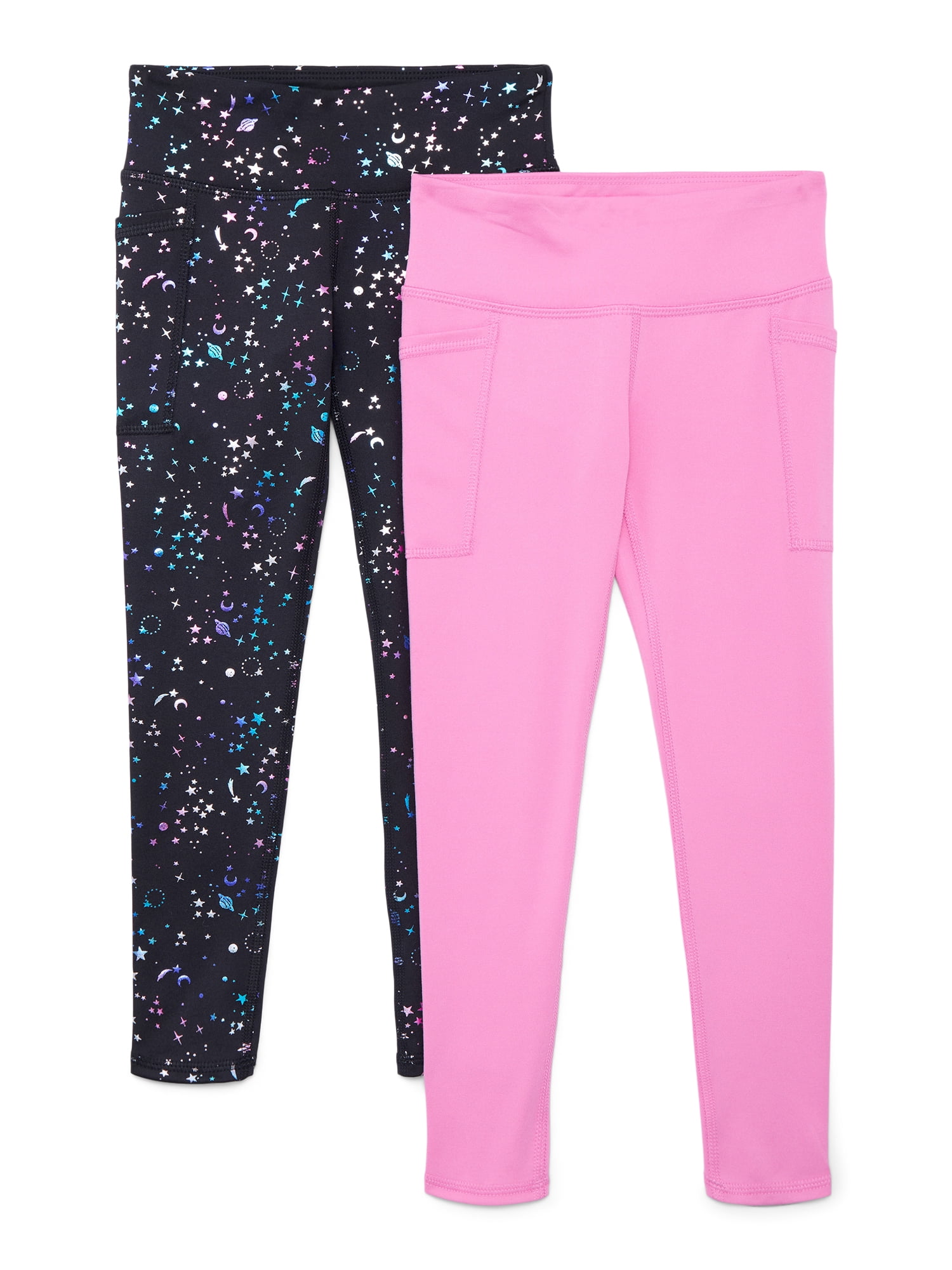 Athletic Works Girls Active Foil Print Leggings, 2-Pack, Sizes 4-18