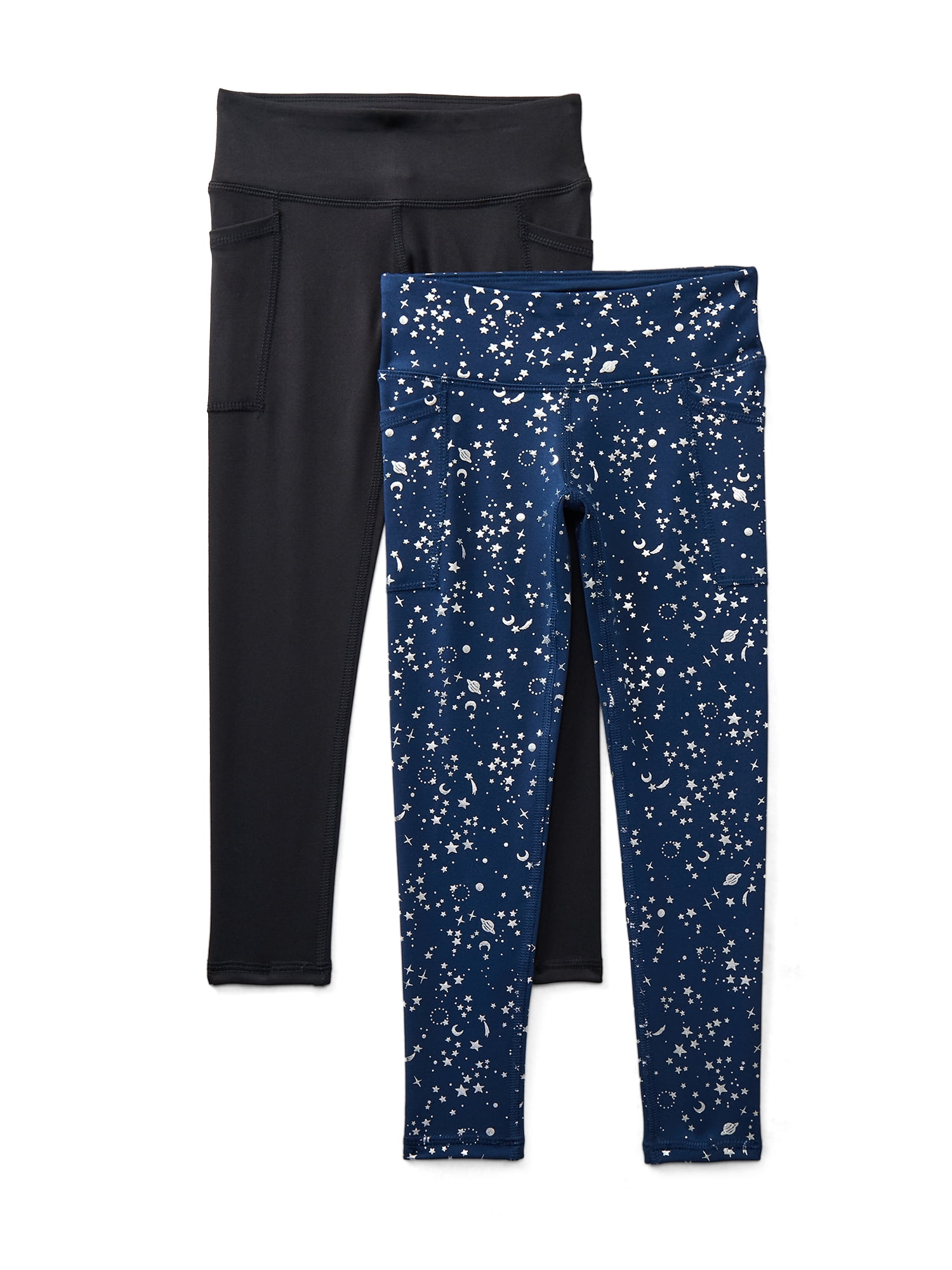 Athletic Works Girls Active Foil Print Leggings, 2-Pack, Sizes 4-18