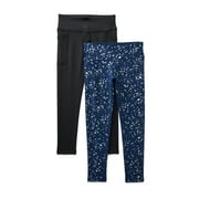 ATHLETIC WORKS Girls Active Foil Print Leggings, 2-Pack, Sizes 4-18