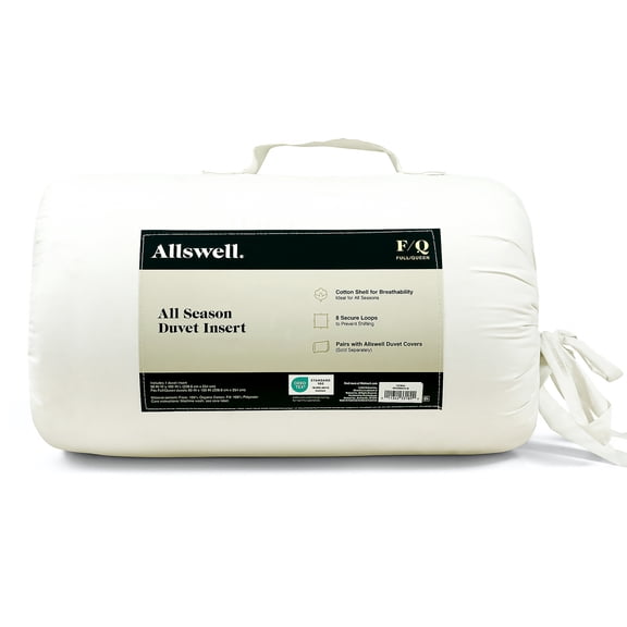 Allswell All Season Duvet Insert, Full/Queen, 100% Cotton Shell, Medium Warmth, Breathable, White