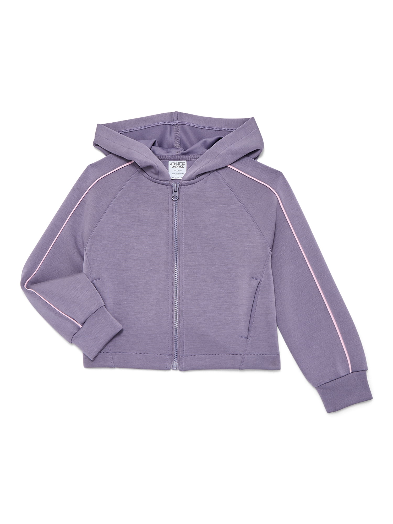 Athletic Works Girls Active Scuba Knit Hooded Zip Top, Sizes 4-18