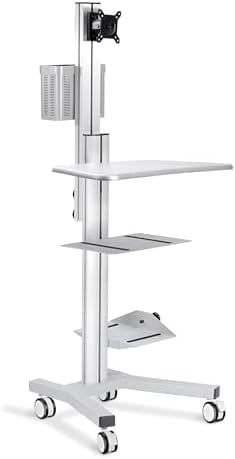 AW Adjustable Rolling Computer Cart Mobile PC Standing Workstation with ...