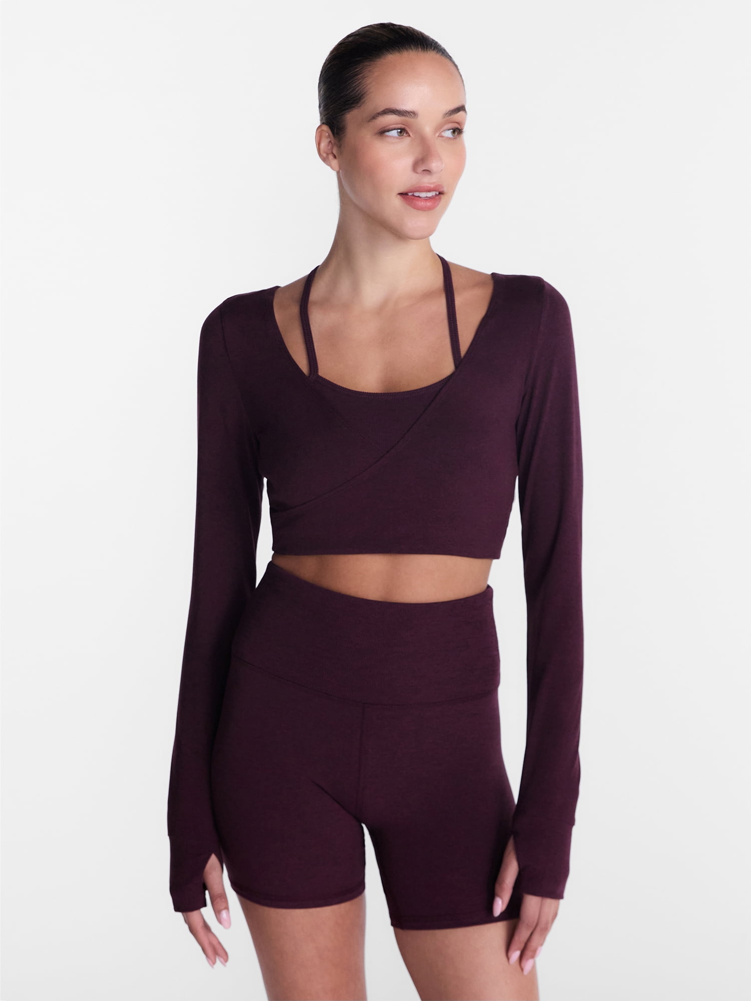 Athletic Works Women's ButterCore Wrap Top with Built In Bra, Sizes XS-XXXL