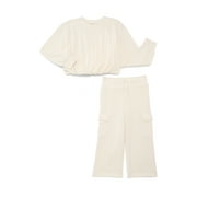 ATHLETIC WORKS Girl’s Bubble Fleece Pullover and Wide Leg Cargo Set, 2-Piece, Sizes 4-18 & Plus