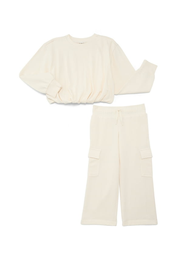 Girl’s Bubble Fleece Pullover and Wide Leg Cargo Set, 2-Piece, Sizes 4-18 & Plus