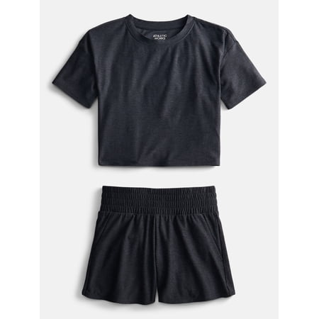 Athletic Works Girls Active ButterCore Tee and Shorts Set, 2 Piece, Sizes 4-18