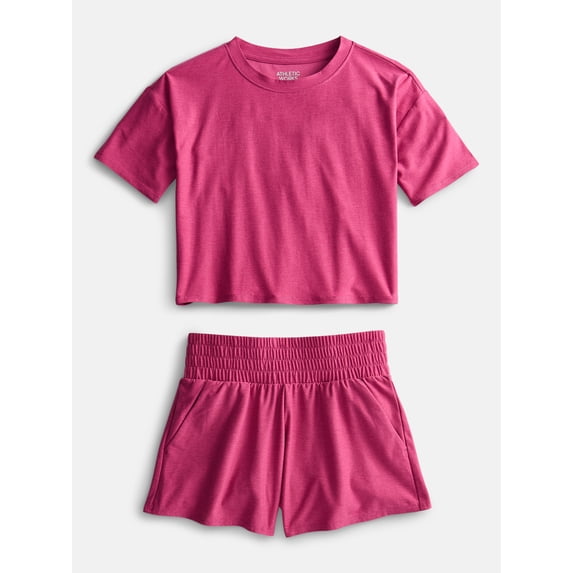 Athletic Works Girls Active ButterCore Tee and Shorts Set, 2 Piece, Sizes 4-18