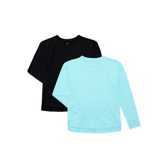 Athletic Works Girls ButterCore Tee with Long Sleeves, 2-Pack, Sizes 4-18