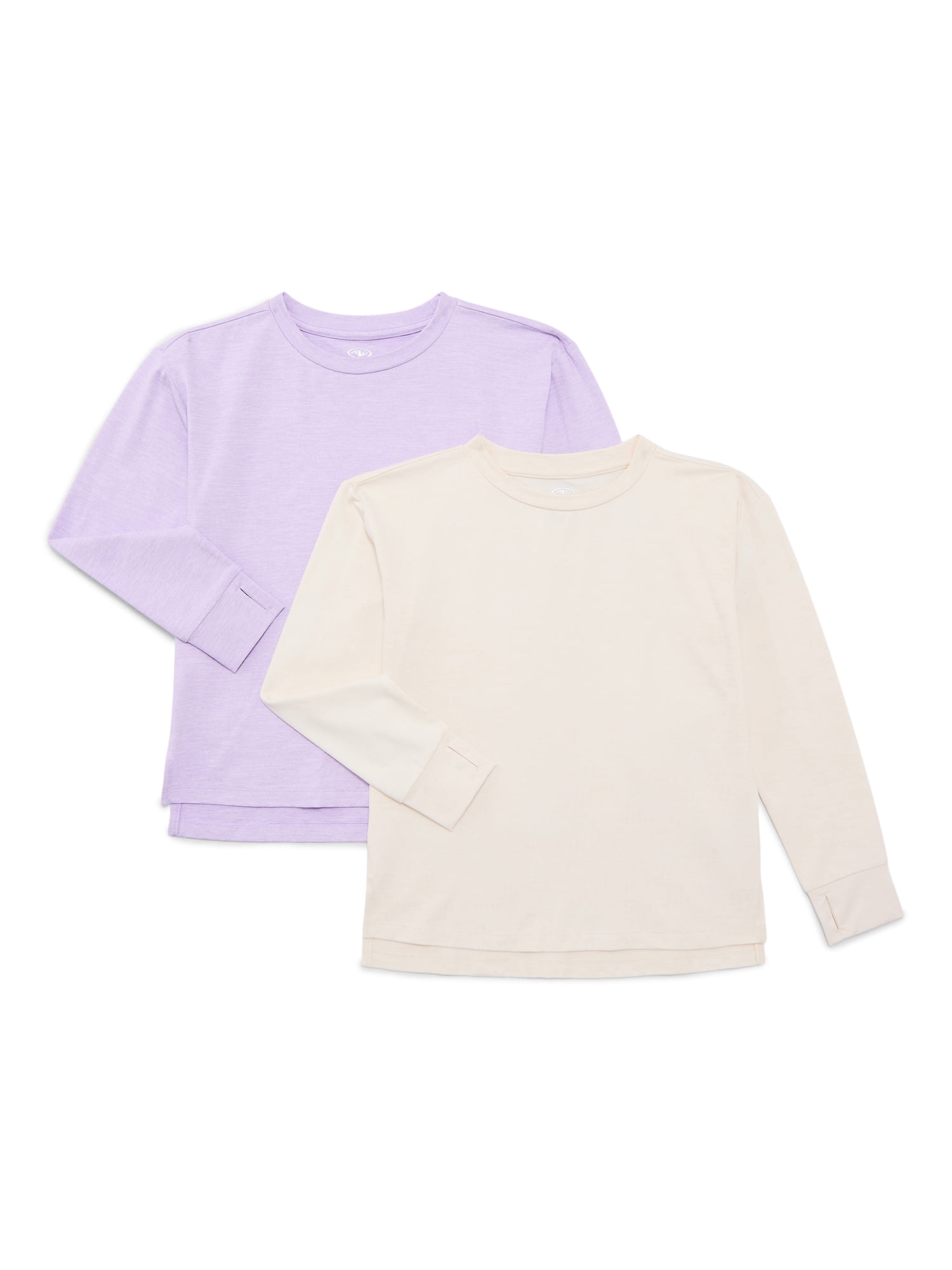 Athletic Works Girls ButterCore Tee with Long Sleeves, 2-Pack, Sizes 4-18